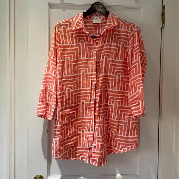 Chico's No-Iron Linen Enamel Maze Loop-Back Tunic Size 1 Medium - Picture 2 of 9